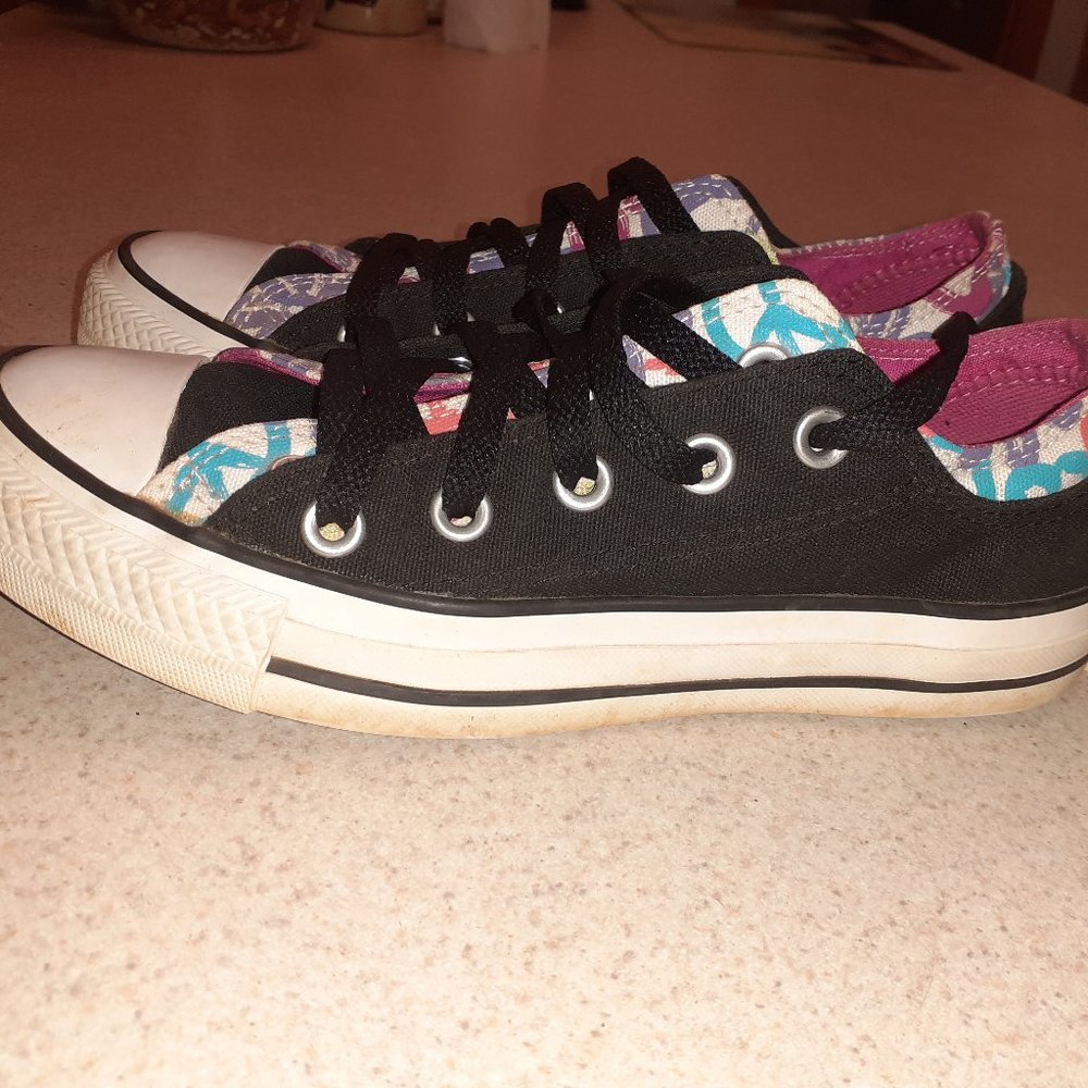 Converse Womens CTAS Double Upper Ox 6517440 Black & Peace Signs Sz6